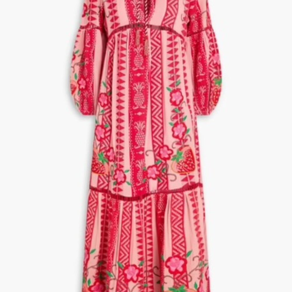 Farm Rio Strawberry Jacquard Cotton Maxi Dress Sz S - Picture 16 of 16